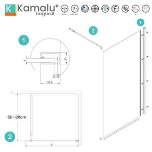 Kamalu KW1000FL Douche à l'italienne murale 100 Verre cannelé Flute Accessoire de salle de bain haut de gamme - Product Image 6