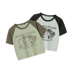 شعار مخصص الجمالية الفتيات الإلكترونية طباعة الرسم قمم المحاصيل النساء ضئيلة تناسب قصيرة الأكمام Y2K المحملات الطفل للصيف - Product Image 6