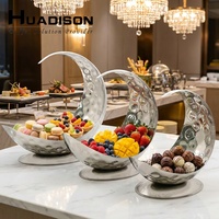 Plateau de service Huadison en acier inoxydable martelé, grand plateau de buffet en forme de lune pour restaurant, saladier