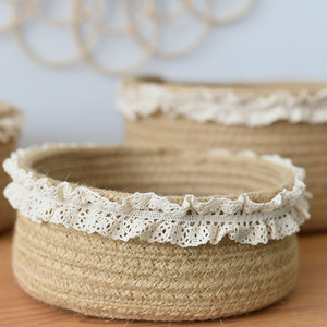 Cotton and linen <b>rope</b> flower <b>basket</b>, <b>storage</b> <b>basket</b>, snack <b>basket</b>, household <b>basket</b>, <b>storage</b> box, handheld lace round - Product Image 1