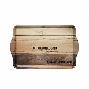 Plateau de service à café KESPER 12x8 pouces, style bois décoratif avec motif grains de café et latte art, pour cuisine ou café. - Product Image 2