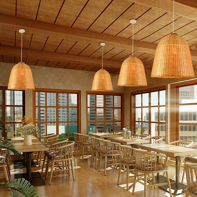 Traditional Asia Rattan Pendant Lamp Hand Woven Rattan Hanging Chandeliers Bamboo Lamp Shade Rattan Pendant Light