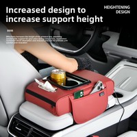 Accoudoir universel tout-en-un en cuir pour console centrale de voiture avec chargeur de téléphone, porte-gobelet multifonction et support de rangement pour téléphone
