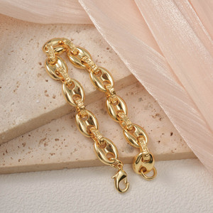 Pulseras de moda unisex chapadas en oro de 18 quilates, personalizadas, con eslabones ovalados geométricos tallados, antideslustre. - Product Image 1