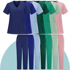 Women's Scrub Set Short Sleeve V Neck Top And Pants Moisture Wicking Medical Uniforms For Hospital Workwear Split Design - Product Image 1