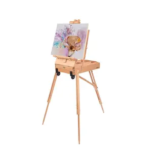 תיבת כני ציור עבור אמנות צרפתית כן ציור כן ציור מעץ גלגלים רצפה משולשת Stand