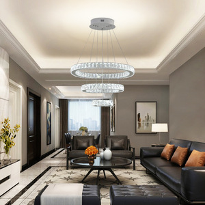 Lampe suspendue LED moderne de luxe à triple anneau en cristal verre fer matériel suspendu salle à manger hôtel éclairage circulaire décoratif - Product Image 2