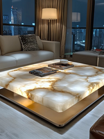Table basse de luxe légère haut de gamme avec plateau carré en marbre et base en métal BECT025 avec éclairage pour salon ou hall