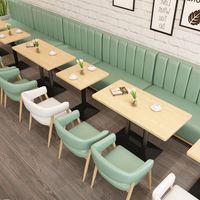 Ensembles de banquettes d'angle en bois modernes, mobilier de restaurant, banquettes en cuir vert en bois, canapé de café, chaises de café, ensembles de tables