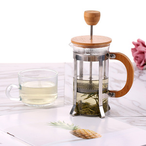 Bamboo Wooden French Coffee Press with Wood Handle, Bamboo Cover Coffee Plunger Tea Maker Percolator Filter Press Coffee Kettle