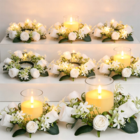 Großhandel Weißer Rosen-Kerzenkranz, Glasförmige Flammenlose LED-Kerze, Hochzeitstisch-Dekorationsset
