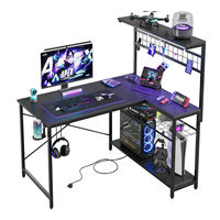 Bureau de jeu PC avec éclairage LED Infinity, bureau de jeu en forme de L avec éclairage RGB, bureau de jeu avec panneau perforé, support d'ordinateur mobile