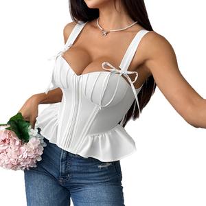 Débardeur Sexy à Lanières avec Nœud et Laçage pour Femme, Dos Nu avec Bandage Croisé, Corset Blanc à Volants, Bustier à Bretelles et Baleines - Product Image 5
