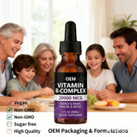 Gouttes de Vitamine B Liquide Complexe OEM – Vitamines B Complexes, Biotine, Vitamine B12, Niacine, Folate – Complément de Soutien Métabolique Végétalien