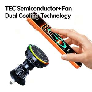 <span class=keywords><strong>Cargador</strong></span> Inalámbrico para Auto con Logotipo Personalizado, Semiconductor con Ventilador, Doble Refrigeración, Fuerte Imán, Soporte Magnético, RGB, para <span class=keywords><strong>iPhone</strong></span> - Product Image 1