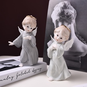 Poco Carino Bianco di Ceramica Statua di Angelo Cherubino Statua con Halos e Le <span class=keywords><strong>Ali</strong></span> - Product Image 3