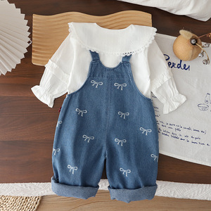 Ensemble deux pièces à manches longues avec motif nœud mignon pour filles, idéal pour <span class=keywords><strong>les</strong></span> journées fraîches du printemps et de l'automne - Product Image 2