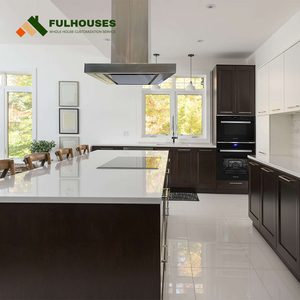 탄 로그 부엌 캐비닛 고급 주방 다크 브라운 나무 캐비닛 부엌 용 - Product Image 4