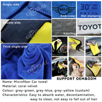 Chiffon de nettoyage en microfibre de haute qualité, double face, absorbant, pour voiture, serviette de séchage pour fenêtres, avec logo en relief, serviette en microfibre