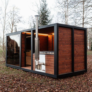 Sauna e Vasca Idromassaggio da Esterno con Sistema di Riscaldamento <span class=keywords><strong>a</strong></span> <span class=keywords><strong>Legna</strong></span>, Interni in Legno Premium, Design <span class=keywords><strong>a</strong></span> Doppia Sezione con Vetrata Frontale - Product Image 3