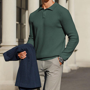 Top Seller prodotti a manica lunga <span class=keywords><strong>Polo</strong></span> basso MOQ 12 GG <span class=keywords><strong>JACQUARD</strong></span> 40% viscosa 60% poliestere <span class=keywords><strong>Polo</strong></span> maglione per esterni - Product Image 1