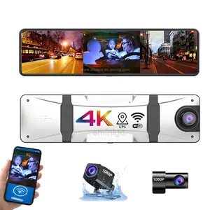 3 Kênh Dash Cam Phía Trước Bên Trong Phía Sau Ba Cách Xe Dash Máy Ảnh 4K + 1080P Dual Channel Với GPS Wifi Tầm Nhìn Ban Đêm Gương Chiếu Hậu