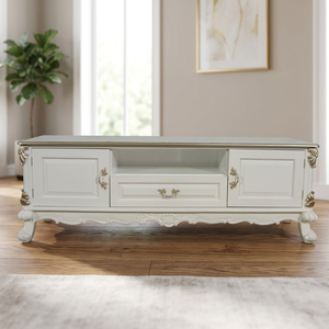 Consola de TV de estilo europeo, soporte de TV de estilo francés clásico, mueble de madera de caoba - Product Image 2