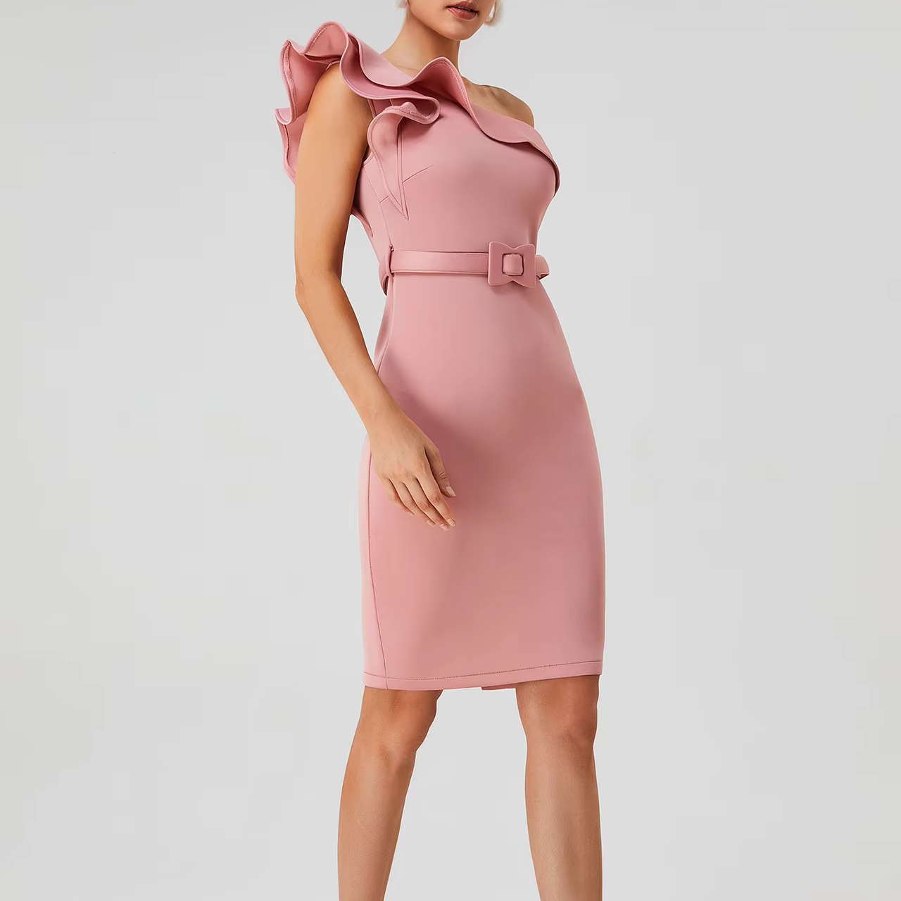 white christmas dresses Stylish Cold Shoulder Long Sleeve Dress with Belt Red Check S