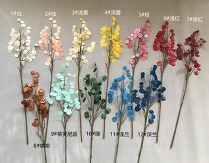 Rama de Hojas de Dólar Plateado Lunaria Artificial en Colores Rojo, Rosa y Azul A-1065 para Decoración de Bodas y Hogar - Product Image 2