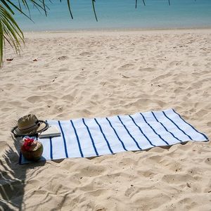 Bán Buôn Biểu Tượng Tùy Chỉnh Cao Quality100 % <span class=keywords><strong>Cotton</strong></span> Trắng Màu Xanh Sọc Thiết Kế Thấm Terry Bãi Biển Khăn Với Logo Tùy Chỉnh In - Product Image 3