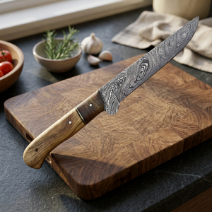 Couteau de chef de cuisine et couteau de chasse/extérieur personnalisé OEM en acier Damas forgé à haute teneur en carbone de 12 pouces avec manche en bois - Product Image 2