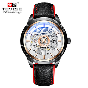 Montre d'affaires luxueuse pour hommes, montre mécanique ajourée, entièrement automatique, bracelet en cuir à la mode - Product Image 2