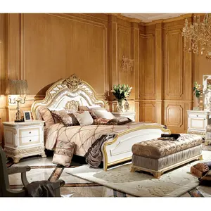 最新设计木制白色法国家具风格古董皇家卧室套装