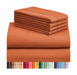 6 PC Queen Sheet Set, Rayon Made from Bamboo Bed Sheets, Machine Washable Hotel Bedding Silky Soft - Autumn Orange Queen