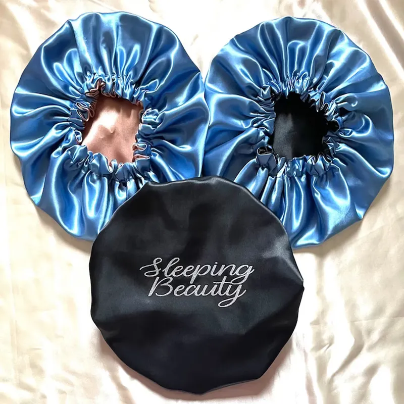 Logo personnalisé réglable femmes sommeil bonnet de nuit tresse soie Satin doublé concepteur cheveux Bonnets Double couche couvre-chef bonnet de douche