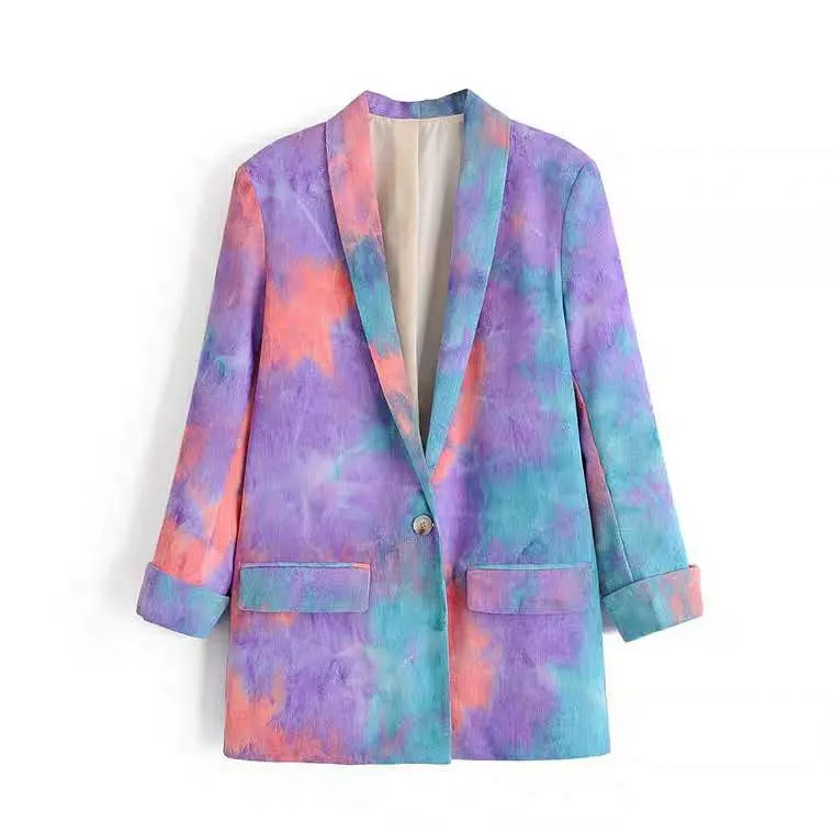 MANNI Ladies Women Jacket Coat Long Sleeve Tie-Dye Fashion Elegant Slim Work Blazer Women Suit
