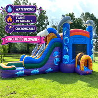 Château gonflable géant en forme de dauphin et de dinosaure, 13x13 pieds, pour filles, adultes et enfants.