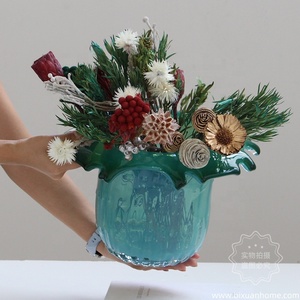 BIXUAN <span class=keywords><strong>boca</strong></span> soplada jarrón de cristal hecho a mano Borde de goteo fundido grueso arte pesado centro de mesa decoración moderna verde azulado humo gris jarrones - Product Image 1