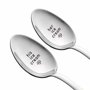 2 cucharas de café personalizadas de acero inoxidable, cucharas de helado grabadas, regalos para parejas - Product Image 3