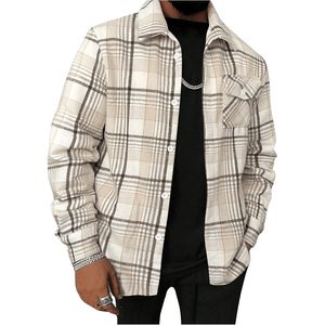 FOXA <b>Men's</b> Plaid Shacket <b>Long</b> Sleeve Button Down <b>Jacket</b> With Pocket Regular Fit Cotton Outerwear - Product Image 1