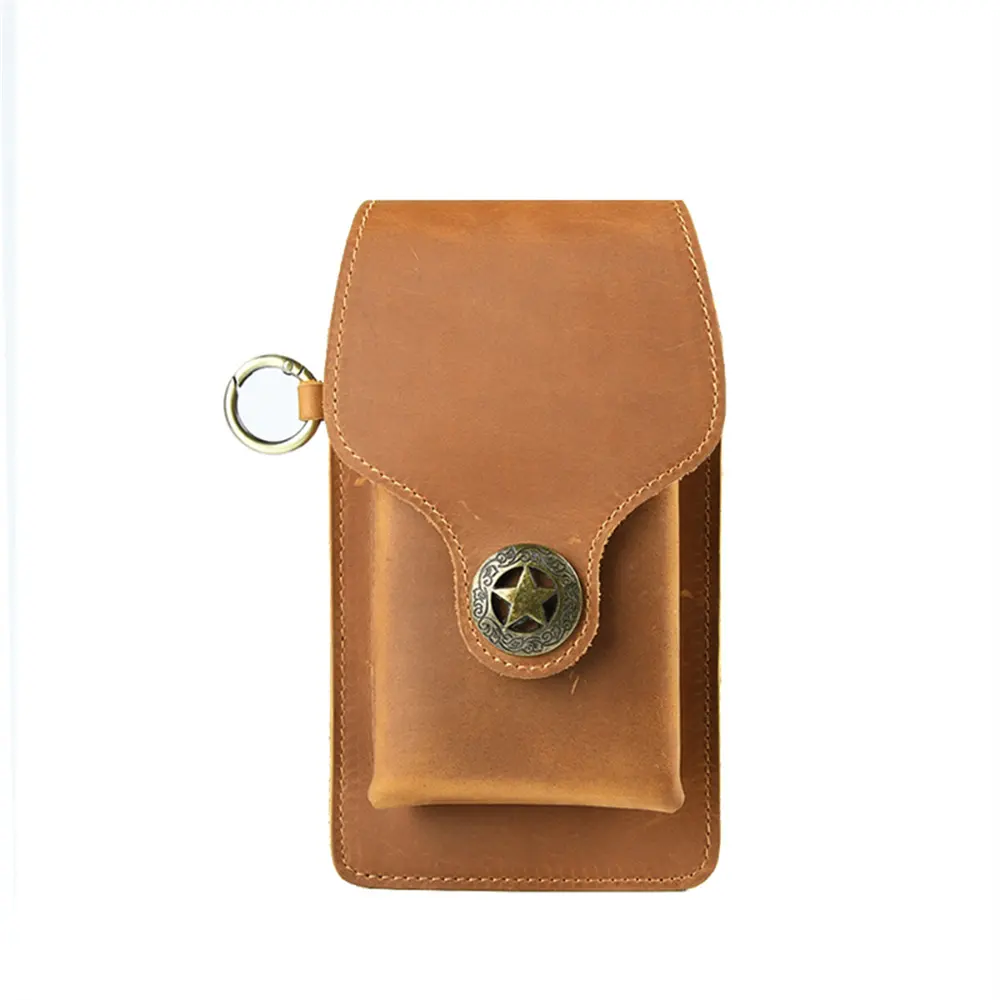 AIGUONIU Genuine Leather Waist Bag Men Vintage Crazy Horse Cowhide Mini Belt Waist Pack Cigarette Case Pouch Male Lighter Pocket