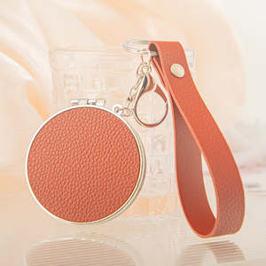Custom Plastic Double <b>Foldable</b> Compact <b>Mirror</b> Keychain Pocket Makeup <b>Mirror</b> Silver Finish Matching Leather Strap Promotional - Product Image 6