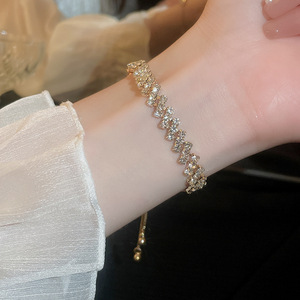 Real Gold Electroplated Zircon Four-Leaf Grass Bracelet <strong>Korean</strong> Style High-End Luxury Ins Fashion Chain Link <strong>Charm</strong> Bracelets - Product Image 3