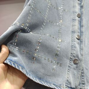 <span class=keywords><strong>Camicia</strong></span> in Denim stile europeo stile pesante con strass da <span class=keywords><strong>donna</strong></span> primavera autunno Casual Top largo con coulisse <span class=keywords><strong>Jeans</strong></span> dimagranti - Product Image 3