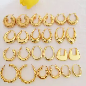 2024 model baru anting-anting Ins perhiasan trendi desain Punk anting-anting Hoop berlapis emas baja tahan karat