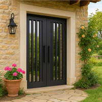 Portes d'entrée doubles en acier forgé, en métal, avec double vitrage, de sécurité, sur mesure, pour l'extérieur, style français, vente en gros
