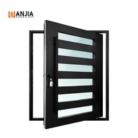 Portes d'entrée pivotantes en aluminium noir mat sur mesure de luxe avec verre trempé transparent
