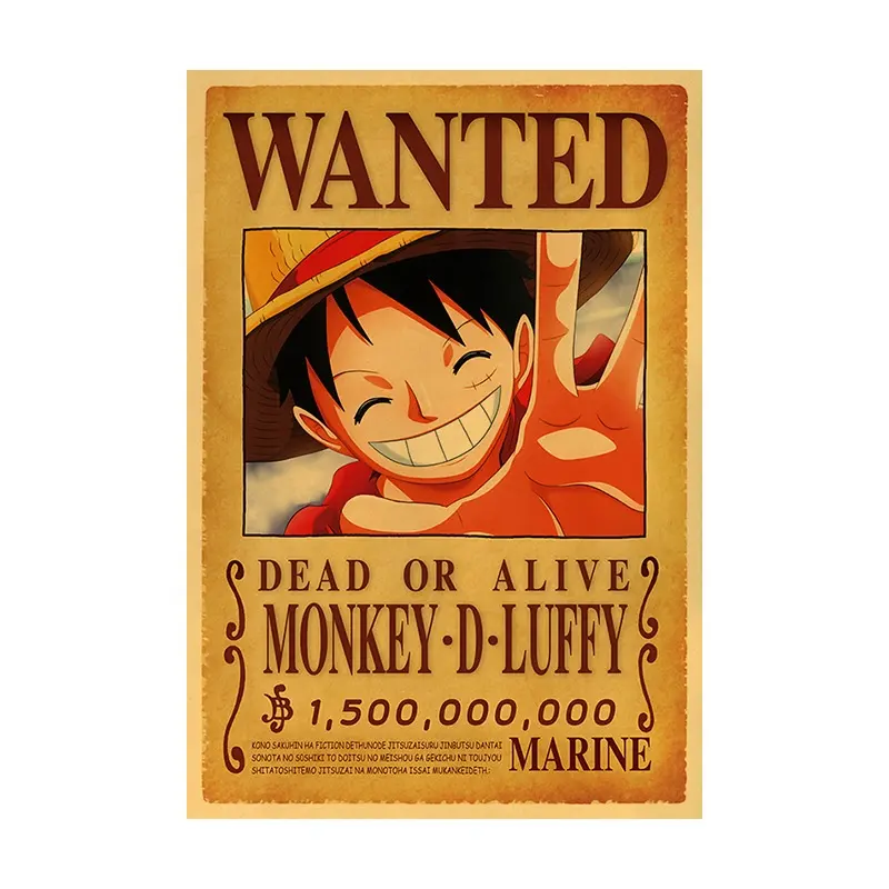 66 Pcs/Set One Pieced Wanted Cartoon Placard Home Decoration Retro Kraft Paper Anime Poster 42*29 cm