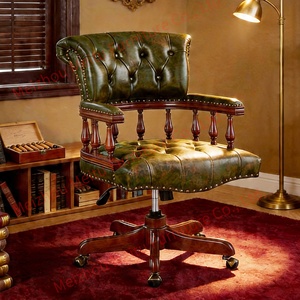 Forest <strong>Green</strong> Topgrain Leather Tufted Cherry Wood Frame 360 Swivel, Height Adjustable Executive <strong>Chair</strong> for <strong>Office</strong> - Product Image 1