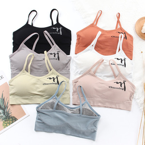 Charming Women's Wire-Free Bralette Sports Bra Full Cup Racerback Seamless Printed Breathable Spandex Nylon Letter All Seasons - Product Image 1